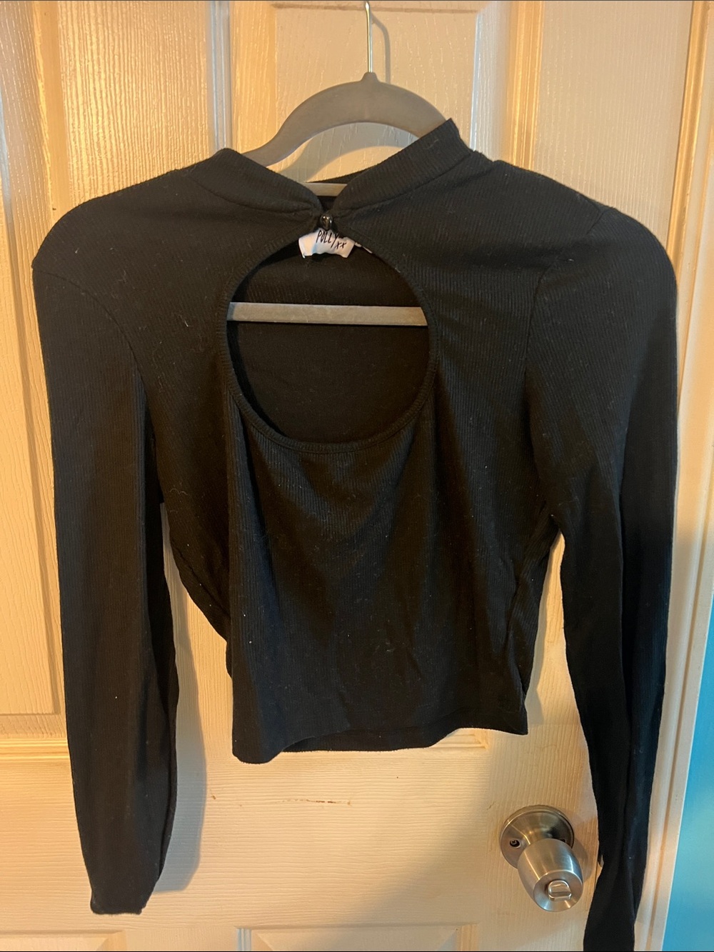 Princess Polly Black Ribbed Long Sleeve Crop Top with Round Back Cutout